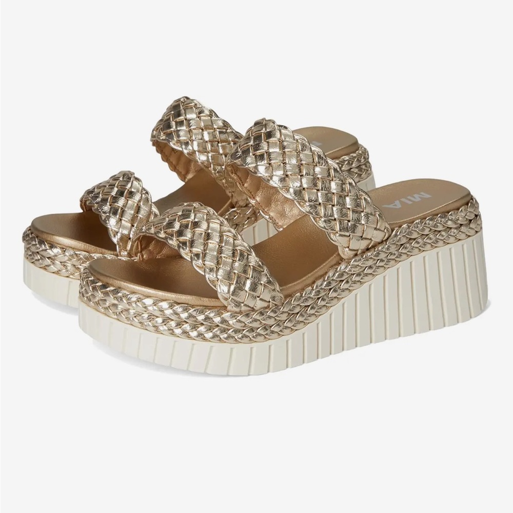 MIA Gold Braided Platform Sandals